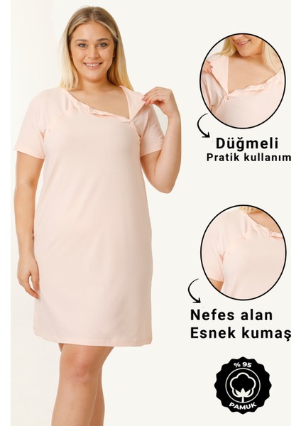 Hamile Emzirme Geceliği Kısa Kollu Somon