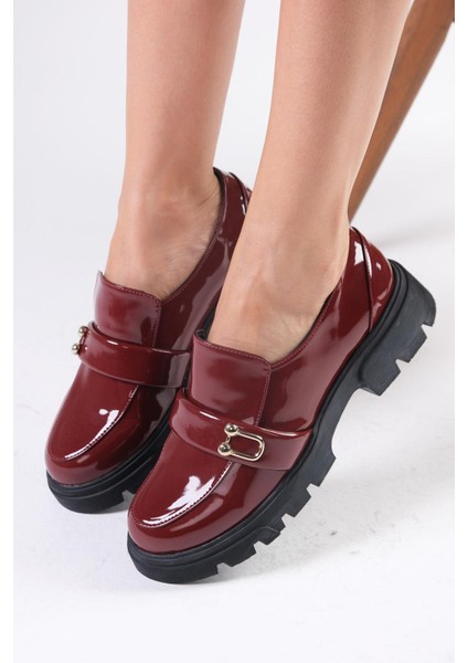 Katy Bordo Renk Kalın Tabanlı Kadın Loafer Ayakkabı