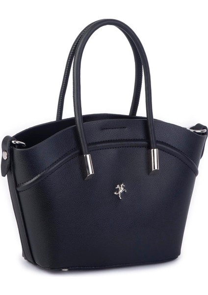 Kadın Mini Sepet Çanta El ve Çapraz Çanta Siyah Golf ( 20x18cm)