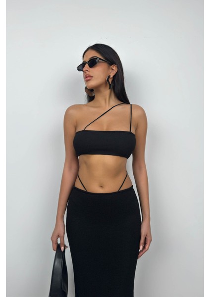 Askı Detay Straplez Dokulu Crop