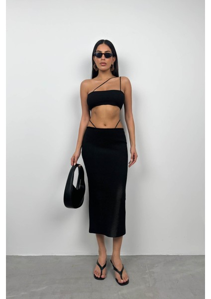 Askı Detay Straplez Dokulu Crop modelleri