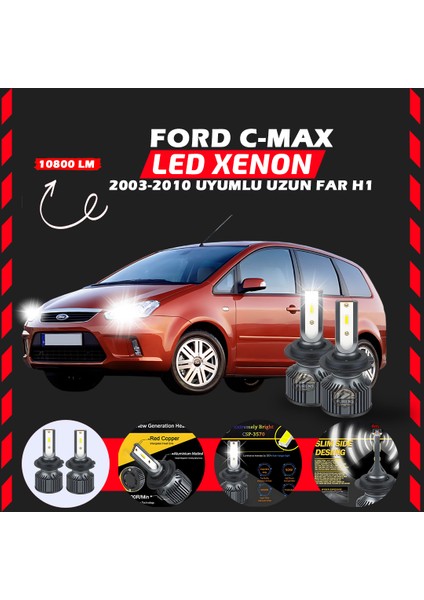 Ford C-Max 2003-2010 Uzun Far Uyumlu Şimşek Etkili Led Xenon Premium Series H1