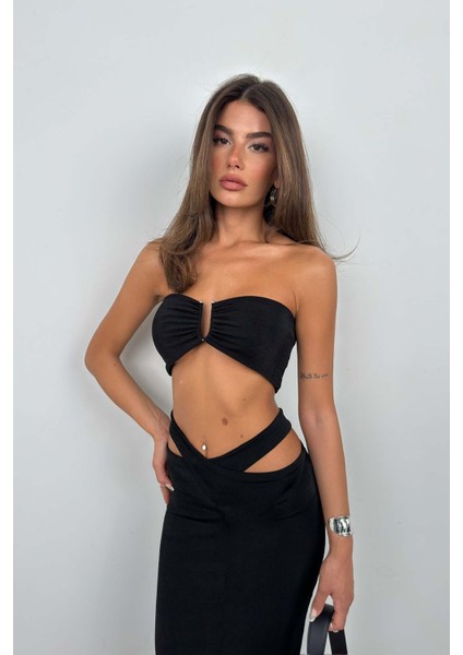 Black Fashion Büzgülü Straplez Bra