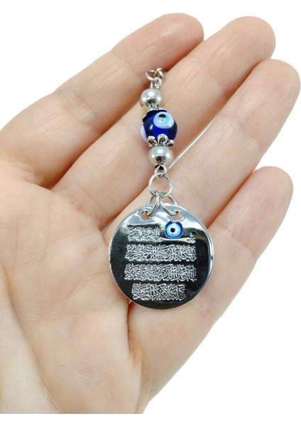 Metal Nazar Ayeti Araba Dikiz Ayna Süsü El Yapımı Nazar Boncuğu Lüks Aksesuar Gümüş Renkli
