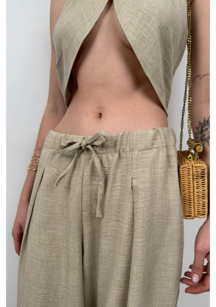 Düşük Bel Oversize Keten Pantolon modelleri