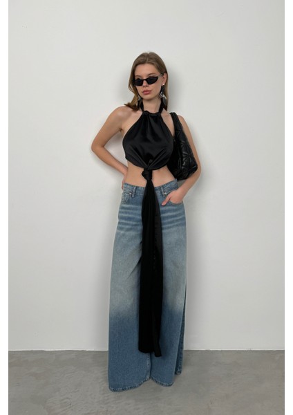 Önden Bağlamalı Saten Bluz