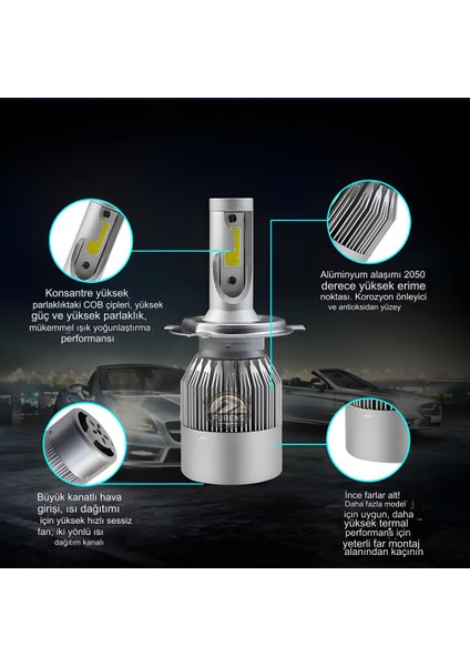 Ford Connect 2002-2013 Uzun - Kısa Far Uyumlu Şimşek Etkili Led Xenon Performance Series H4