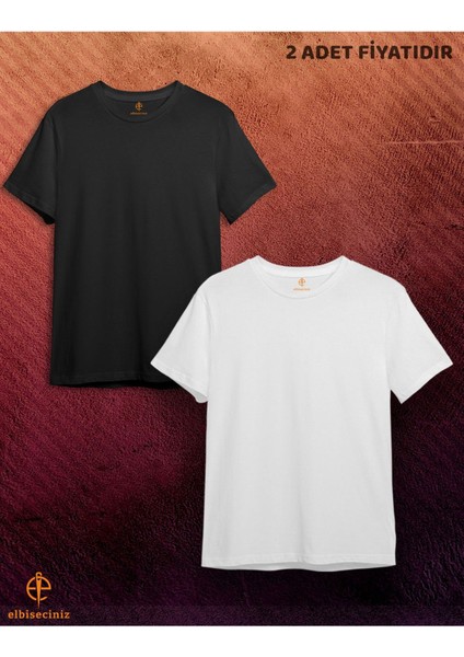 2'li Siyah ve Beyaz Yaz Sezonu En Trend Tişört - Unisex Tişört- %100 Pamuk