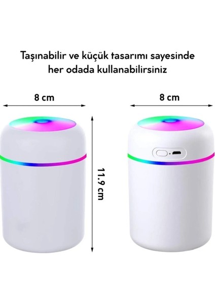 USB 'li ve Işıklı Ultrosonik Hava Nemlendirici ve Buhar Makinesi