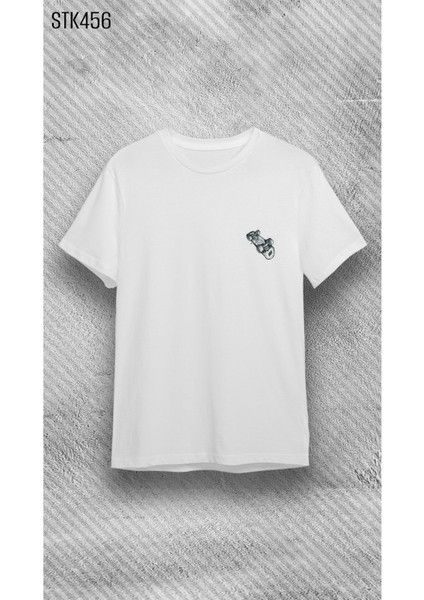 Beyaz %100 Pamuk Süprem Bisiklet Baskılı T-Shirt