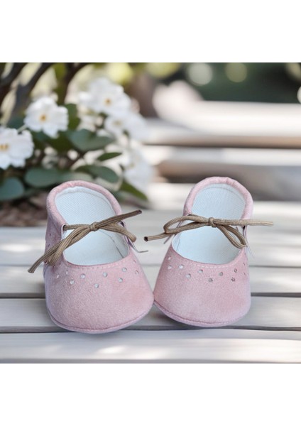 Kız Bebek Makosen Ayakkabı Pembe Rengi Bağcıklı Ilk Adım Ayakkabısı