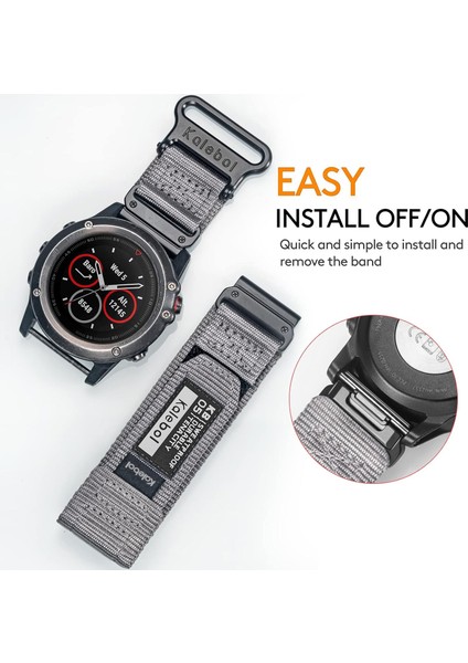 Garmin Tactix 7 Amoled Edition / Tactix 7 Pro / Quickfit 26MM Saat Kayışı Naylon Etiket Bilek Bandı - Gri (Yurt Dışından)