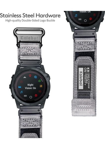 Garmin Tactix 7 Amoled Edition / Tactix 7 Pro / Quickfit 26MM Saat Kayışı Naylon Etiket Bilek Bandı - Gri (Yurt Dışından)