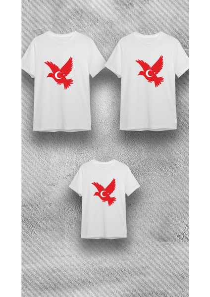29 Ekim Türk Bayrağı Güvercin Baskılı Beyaz %100 Pamuk Süprem T-Shirt