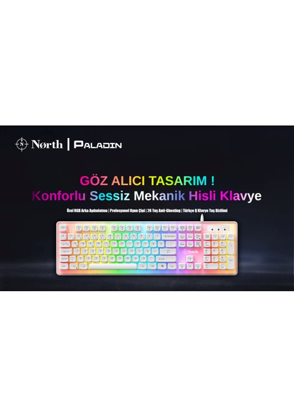 Paladin Mekanik Hisli Türkçe Rgb Beyaz Gaming Klavye