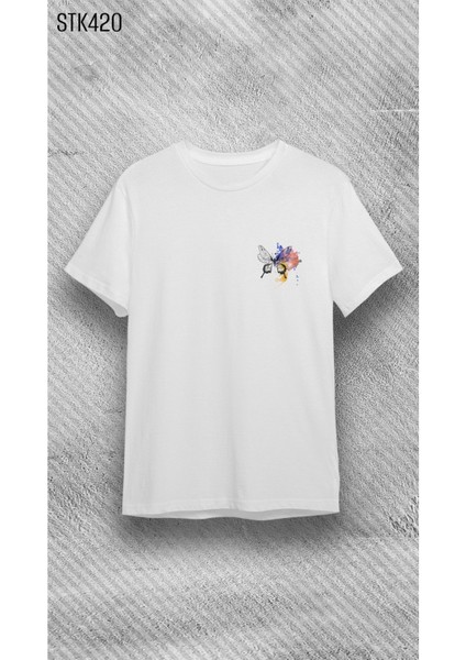 Unisex Bisiklet Yaka Minimal Baskılı Tshirt/ T-Shirt- Cocuk T-Shirt/ Beyaz Kadin T- Shirt