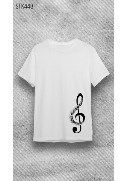 Bisiklet Yaka Sol Anahtarı Baskılı Beyaz T-Shirt