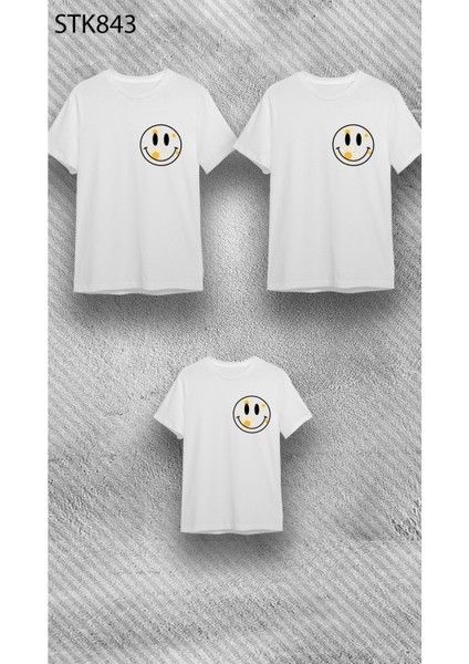 Beyaz Unisex Bisiklet Yaka Kısa Kol Smile Baskılı %100 Pamuklu T-Shirt fiyatları