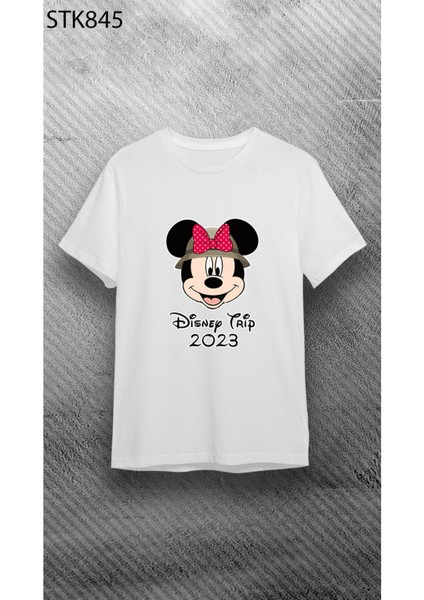 Unisex Bisiklet Yaka Kısa Kol Çizgi Film Karakter Baskılı Pamuklu T-Shirt