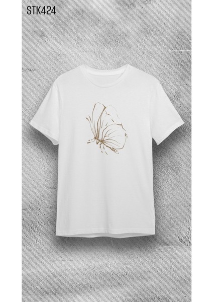 Unisex Bisiklet Yaka Minimal Baskılı Tshirt/ T-Shirt- Cocuk T-Shirt/ Beyaz Kadin T- Shirt