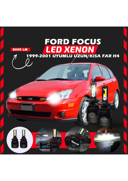 Ford Focus 1 1999-2001 Uzun-Kısa Uyumlu Şimşek Etkili Led Xenon Light Series H4