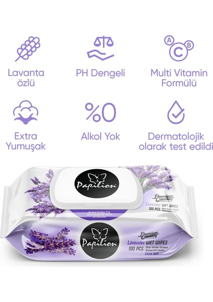 Premium Lavanta Özlü Ekstra Soft Islak Havlu 100X5 - 500 Yaprak