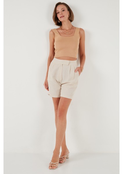 Pamuklu Yüksek Bel Şort Kadın Şort 673SY601