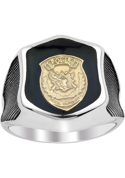 Siyah Mine Üzerine Polis Özel Harekat Amblemli Yüzük