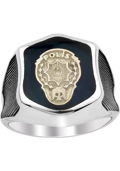 Siyah Mine Üzerine Polis Amblemli Yüzük