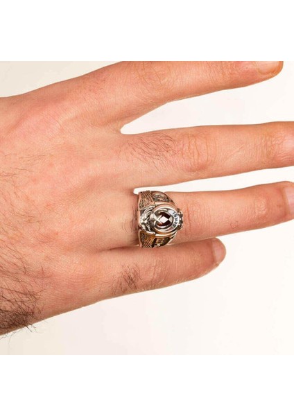 Kartal Başlı Göktürkçe Türk ve Ay Yıldız Bekçi Yüzüğü fırsatları