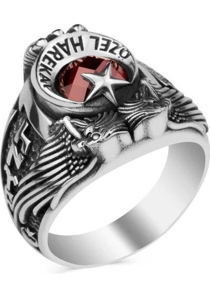 Çift Kartal Başlı Göktürkçe Türk Yazılı Polis Özel Harekat Yüzüğü modelleri