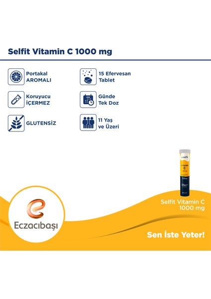 Vitamin C 1000 Mg 20 Efervesan Tablet - C Vitamini, Portakal Aromalı