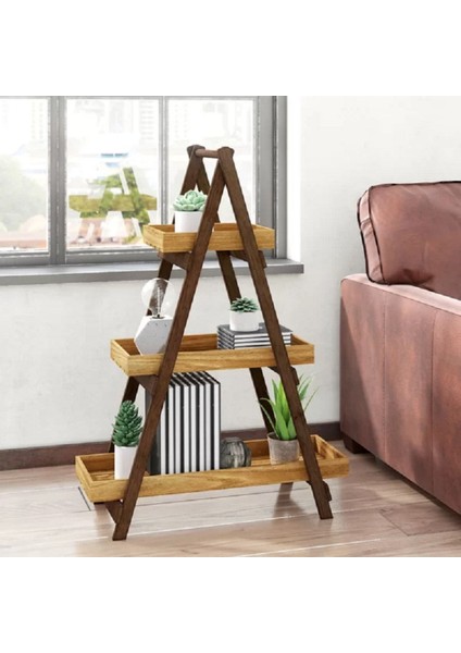Ahşap Saksılık, Çiçeklik, Saksı Standı, 3 Katlı Üçgen Dekoratif Saksılık Raf, Doğal Çam, ASKS25