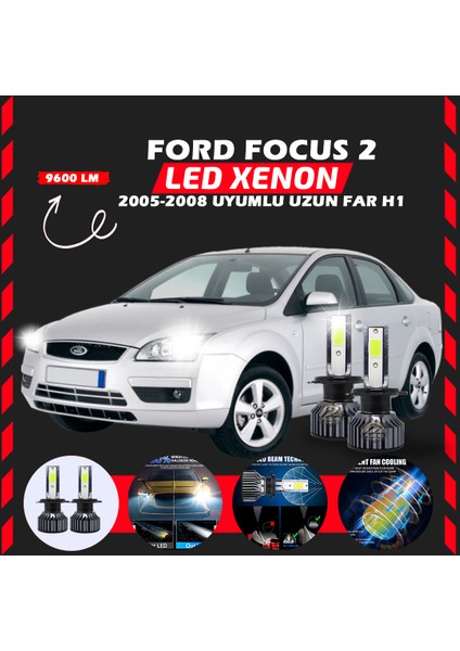 Ford Focus 2 2005-2008 Uzun Far Uyumlu Şimşek Etkili Led Xenon Pro Series H1