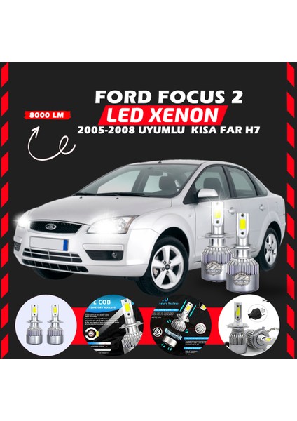 Ford Focus 2 2005-2008 Kısa Far Uyumlu Şimşek Etkili Led Xenon Performance Series H7