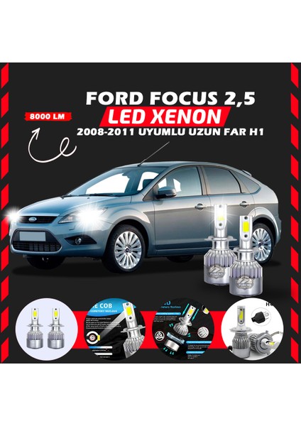 Ford Focus 2.5 2008-2011 Uzun Far Uyumlu Şimşek Etkili Led Xenon Performance Series H1