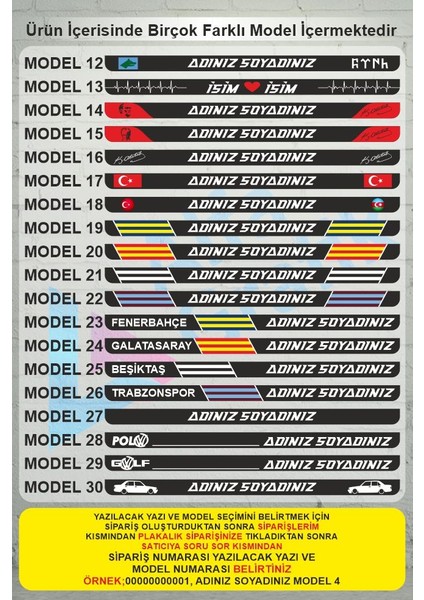 Alfa Grafik Araç Uyumlu Kişiye Özel Uv Logo Ve Isim Baskılı 2 Adet Siyah Oto Plakalık