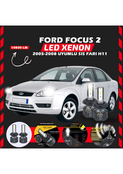 Ford Focus 2 2005-2008 Sis Farı Uyumlu Şimşek Etkili Led Xenon Premium Series H11