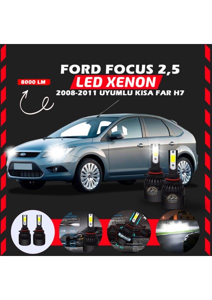 Ford Focus 2.5 2008-2011 Kısa Far Uyumlu Şimşek Etkili Led Xenon Light Series H7