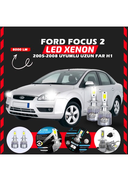 Ford Focus 2 2005-2008 Uzun Far Uyumlu Şimşek Etkili Led Xenon Performance Series H1