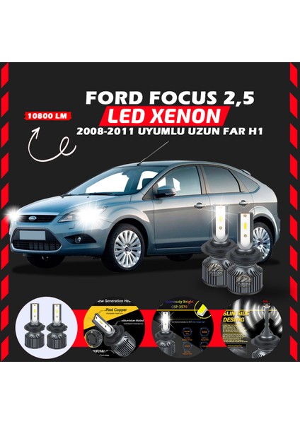 Ford Focus 2.5 2008-2011 Uzun Far Uyumlu Şimşek Etkili Led Xenon Premium Series H1