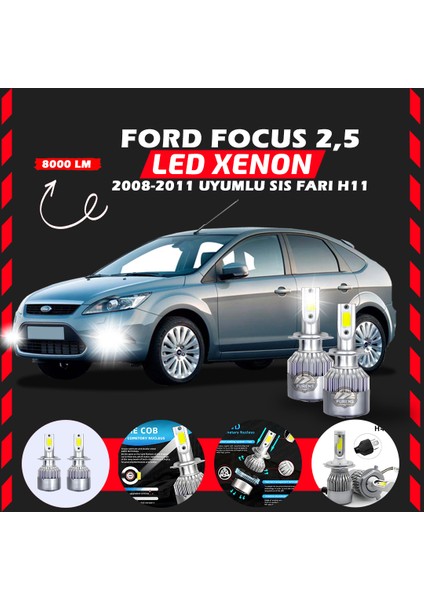 Ford Focus 2.5 2008-2011 Sis Farı Uyumlu Şimşek Etkili Led Xenon Performance Series H11