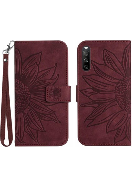 Sony Xperia 10 Vı Için Kılıf Kısa Kayış Kabartmalı Ayçiçeği Flip Cüzdan Kılıf (Yurt Dışından)