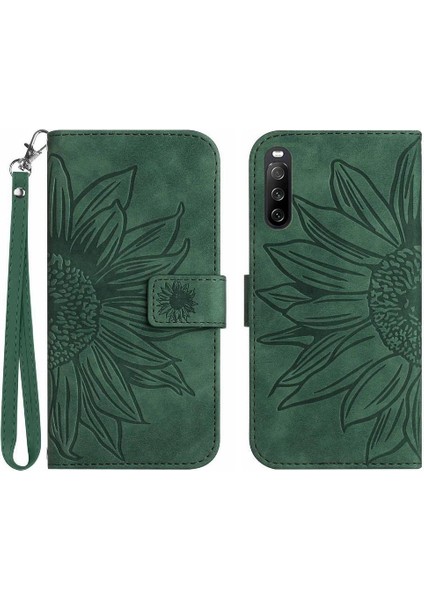 Sony Xperia 10 Vı Için Kılıf Kısa Kayış Kabartmalı Ayçiçeği Flip Cüzdan Kılıf (Yurt Dışından)