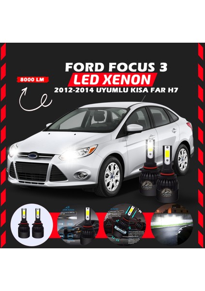 Ford Focus 3 2012-2014 Kısa Far Uyumlu Şimşek Etkili Led Xenon Light Series H7