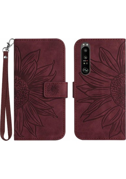Sony Xperia 1 Vı Kabartmalı Ayçiçeği Lüks Pu Deri Kart ile (Yurt Dışından)