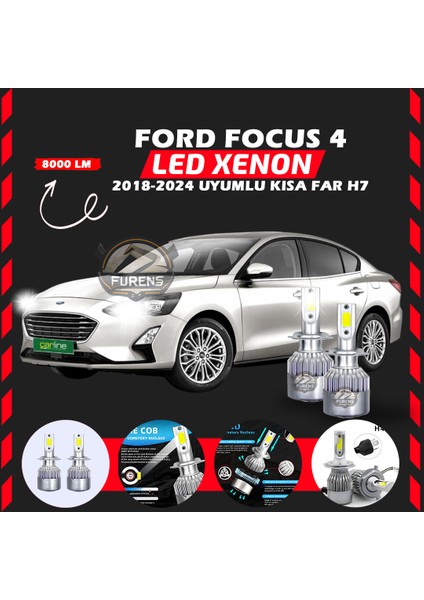 Ford Focus 4 2018-2024 Kısa Far Uyumlu Şimşek Etkili Led Xenon Performance Series H7