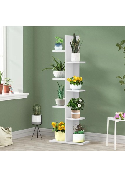 Saksılık Çiçeklik, Dekoratif Saksı Standı, 4 Katlı Raf, %100 Mdf, Kitaplık, Mutfak Banyo Rafı