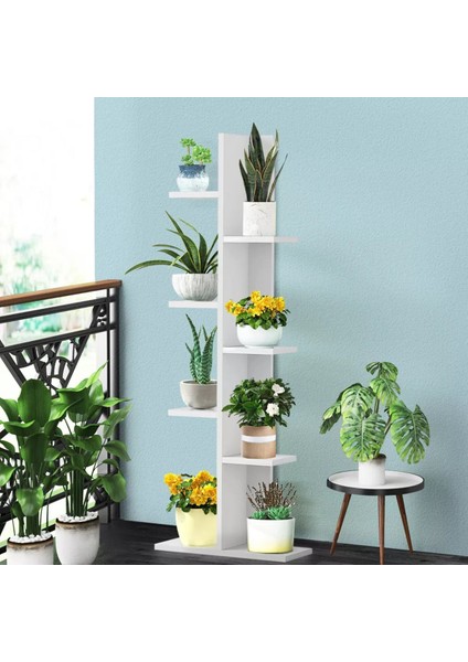 Saksılık Çiçeklik, Dekoratif Saksı Standı, 4 Katlı Raf, %100 Mdf, Kitaplık, Mutfak Banyo Rafı
