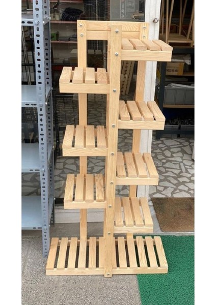 Ahşap Saksılık, Çiçeklik, Saksı Standı, 120X60CM Dekoratif Saksılık Rafı, Doğal Çam, ASKS37